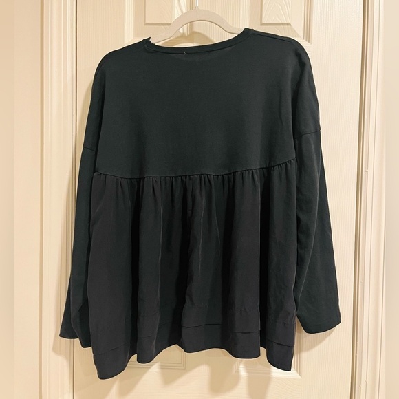 Zara Black Oversized Peplum Contrast Fabric Top Size Medium - Picture 3 of 4